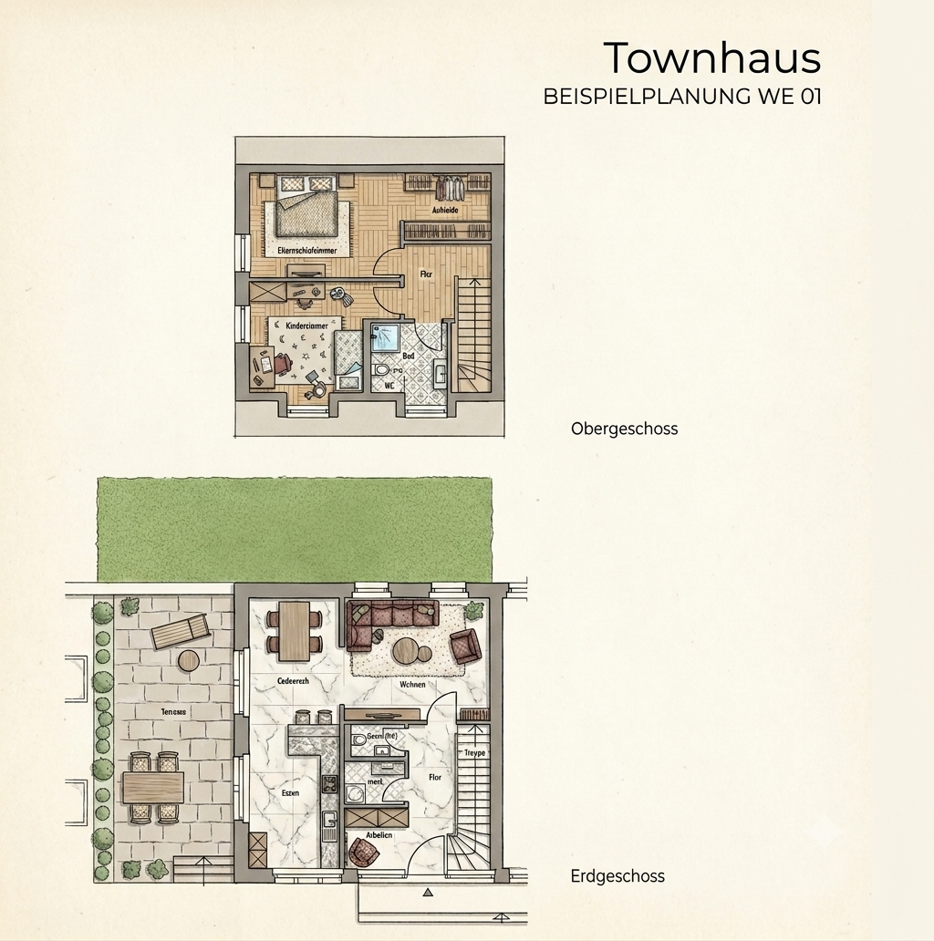 Wohnung 1 – Grundriss Erdgeschoss und Obergeschoss