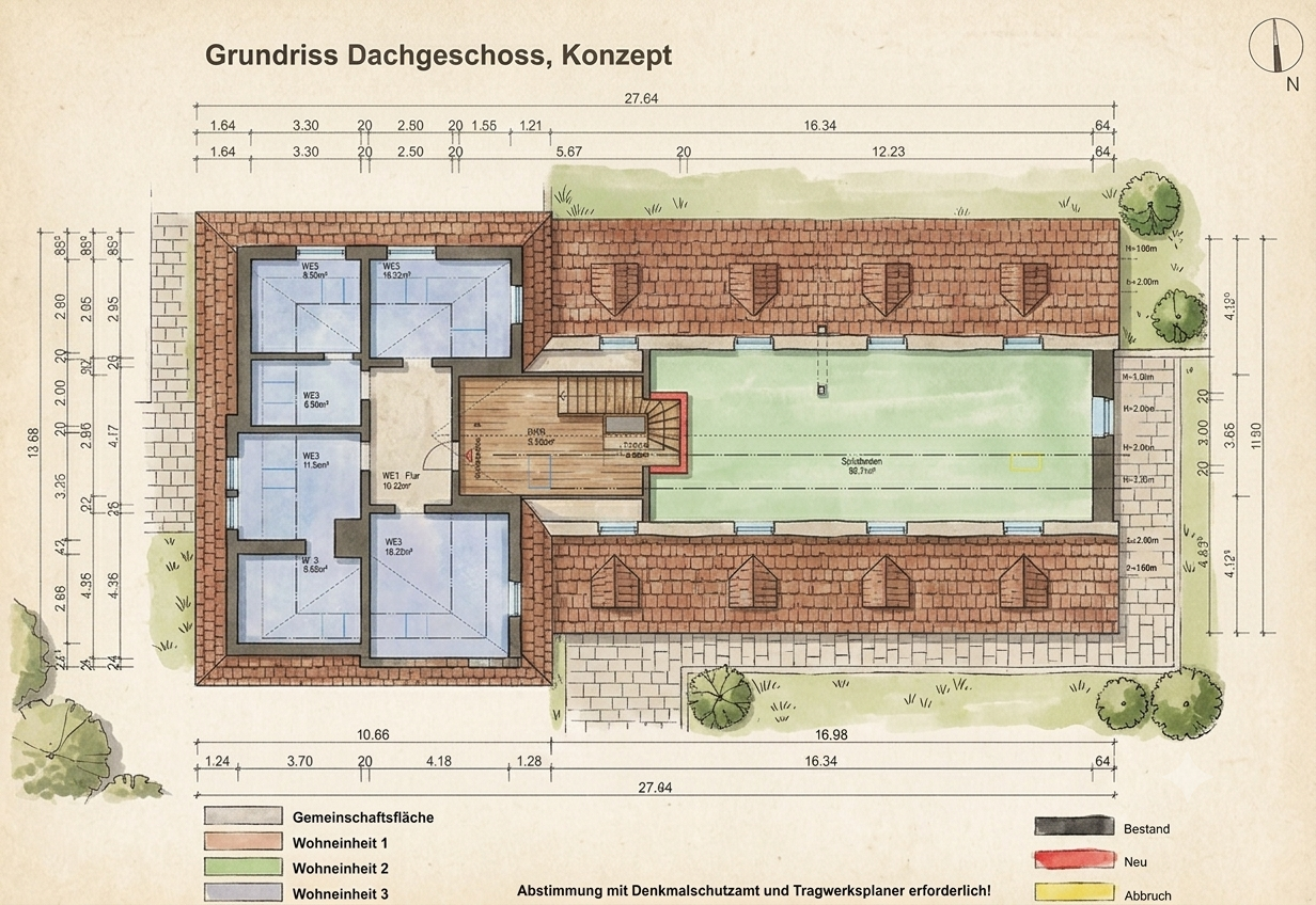 Grundriss Dachgeschoss Konzept Herrenhaus mit Wohneinheit 3