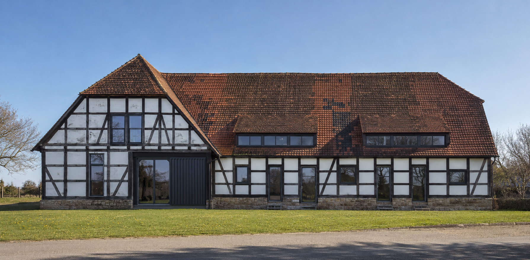 Fotorealistische Ansicht Giebelseite mit Fachwerk und Naturstein